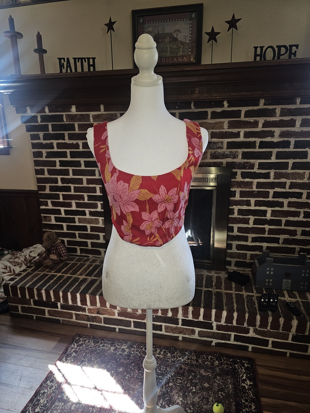 Zara Pink and Red Floral Scoop Corset Crop Top